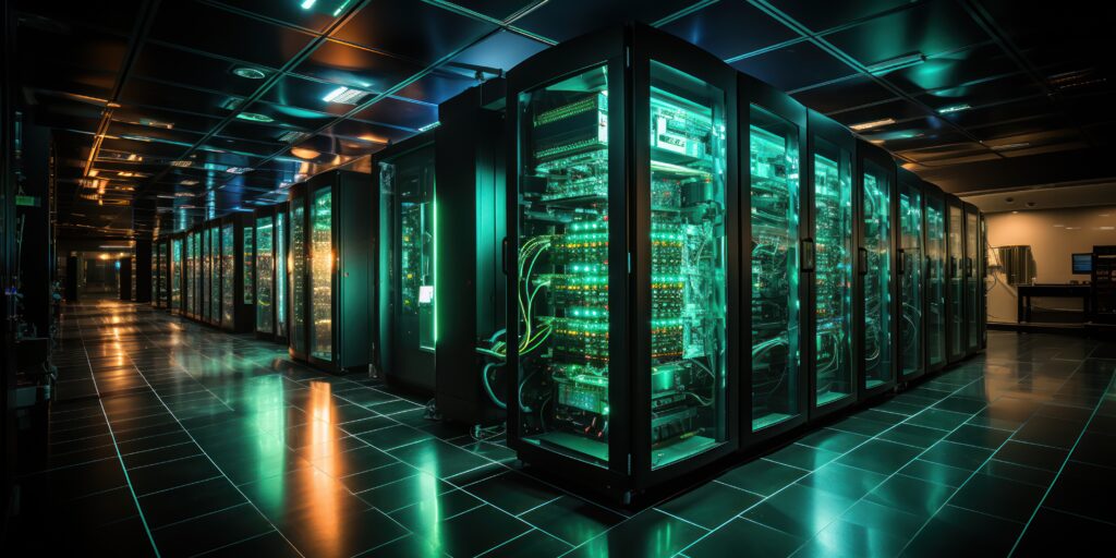 Data center operation with high-performance networking gear.