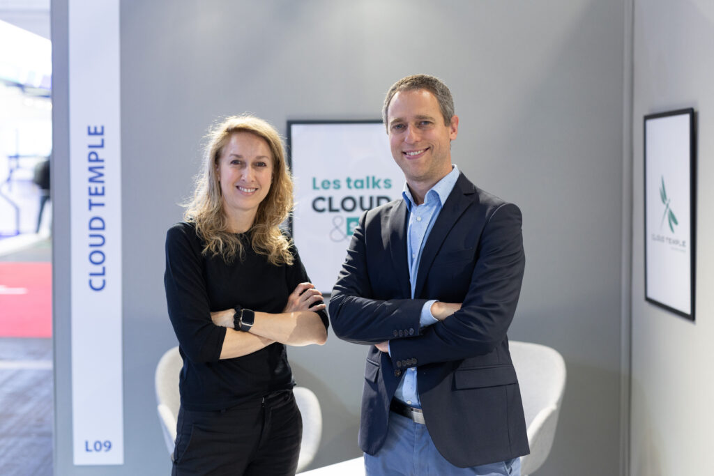 Marguerite Brac de la Perrière and Giuliano Ippoliti on the Cloud Temple stand - SantExpo 2024